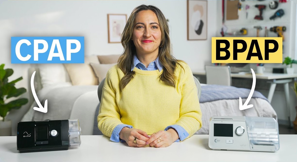 Side-by-side comparison of CPAP and BiPAP machines showing key design differences